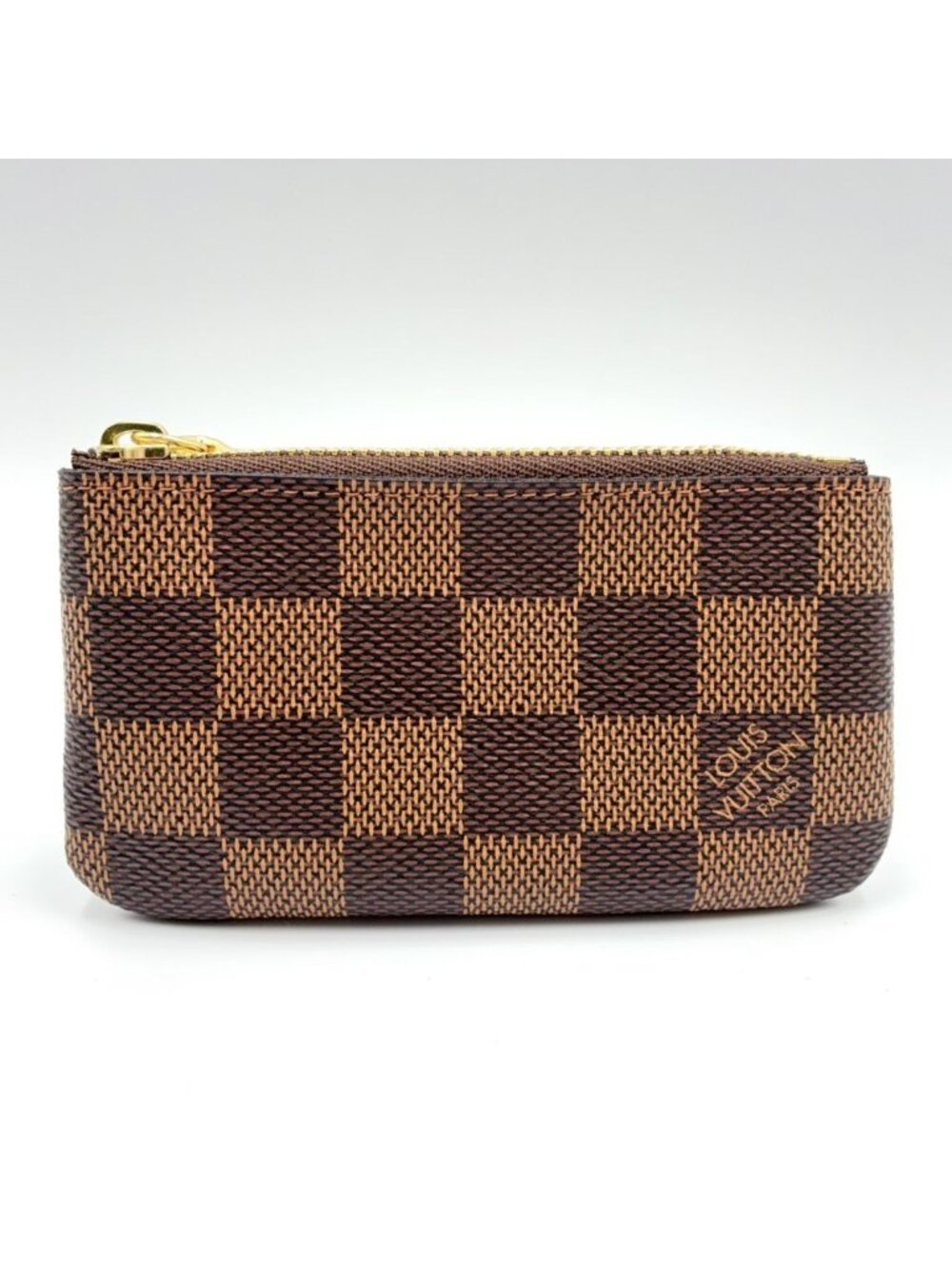 Louis Vuitton Pochette Cles Damier Ebene Leather Brown Coin Purse Gold